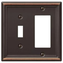 Ascher 2 Gang 1-Toggle and 1-Rocker Steel Wall Plate - Aged Bronze by AMERELLE