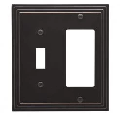 Tiered 2 Gang 1-Toggle and 1-Rocker Metal Wall Plate - Aged Bronze by AMERELLE -AMERELLE Sales aged bronze amerelle combination wall plates 84trvb 31 1000