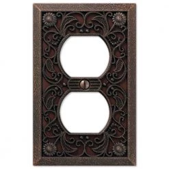 Filigree Aged Bronze 1-Gang Duplex Outlet Metal Wall Plate (4-Pack) by AMERELLE