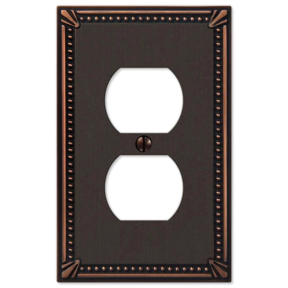 Imperial Bead Aged Bronze 1-Gang Duplex Outlet Metal Wall Plate (4-Pack) by AMERELLE 1 Imperial Bead Aged Bronze 1-Gang Duplex Outlet Metal Wall Plate (4-Pack) by AMERELLE
