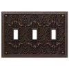 Filigree 3 Gang Toggle Metal Wall Plate - Aged Bronze by AMERELLE
