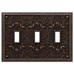 Filigree 3 Gang Toggle Metal Wall Plate - Aged Bronze by AMERELLE