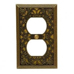 Filigree 1 Gang Duplex Metal Wall Plate - Antique Brass by AMERELLE