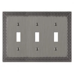 Amelia 3 Gang Toggle Metal Wall Plate - Antique Nickel by AMERELLE