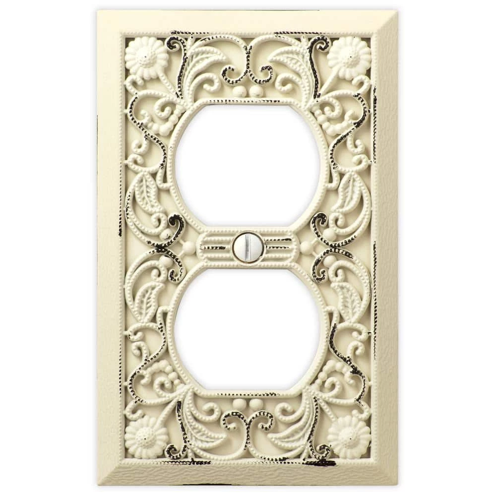 Filigree 1 Gang Duplex Metal Wall Plate - Antique White by AMERELLE 1 Filigree 1 Gang Duplex Metal Wall Plate - Antique White by AMERELLE