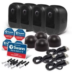 Swann Wireless 1080P Outdoor Black Home Security Battery Camera (4-Pack) -AMERELLE Sales black swann wireless security cameras swifi cambpk4 gl c3 1000