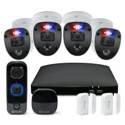 New Home Security Starter Kit 1080P 4-Channel 4-Bullet 1TB DVR with Video Doorbell and Window Door Sensors by Swann