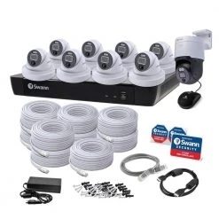 16-Channel 12MP 2TB NVR Security Camera System with 8 Wired Domes Cameras and 1 Wired PT Camera includes FREE Analytics by Swann -AMERELLE Sales black white swann wired security camera systems nvk 169008de1pt c3 1000