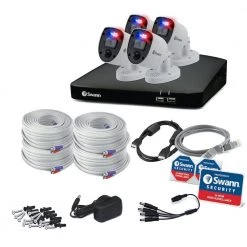 8-Channel 4K UHD 2TB DVR Security Camera System with 4 Wired Enforcer Bullet Cameras and Loud Siren by Swann -AMERELLE Sales black white swann wired security camera systems sodvk 856804rl c3 1000