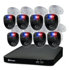 8-Channel 4K UHD 2TB DVR Security Camera System with 8 Wired Enforcer Bullet Cameras and Loud Siren by Swann