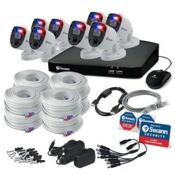 8-Channel 4K UHD 2TB DVR Security Camera System with 8 Wired Enforcer Bullet Cameras and Loud Siren by Swann -AMERELLE Sales black white swann wired security camera systems sodvk 856808rl c3 1000