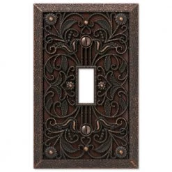 Filigree 1 Gang Toggle Metal Wall Plate - Aged Bronze by AMERELLE