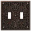 Filigree 2 Gang Toggle Metal Wall Plate - Aged Bronze by AMERELLE
