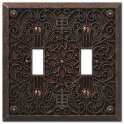 Filigree 2 Gang Toggle Metal Wall Plate - Aged Bronze by AMERELLE