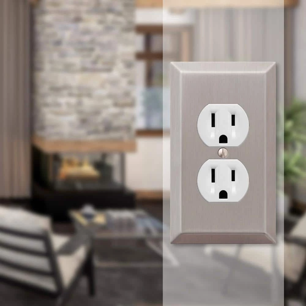 Metallic Brushed Nickel 1-Gang Duplex Outlet Steel Wall Plate (4-Pack) by AMERELLE 2 Metallic Brushed Nickel 1-Gang Duplex Outlet Steel Wall Plate (4-Pack) by AMERELLE - Image 2