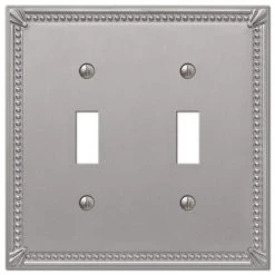 Imperial Bead 2 Gang Toggle Metal Wall Plate - Brushed Nickel by AMERELLE
