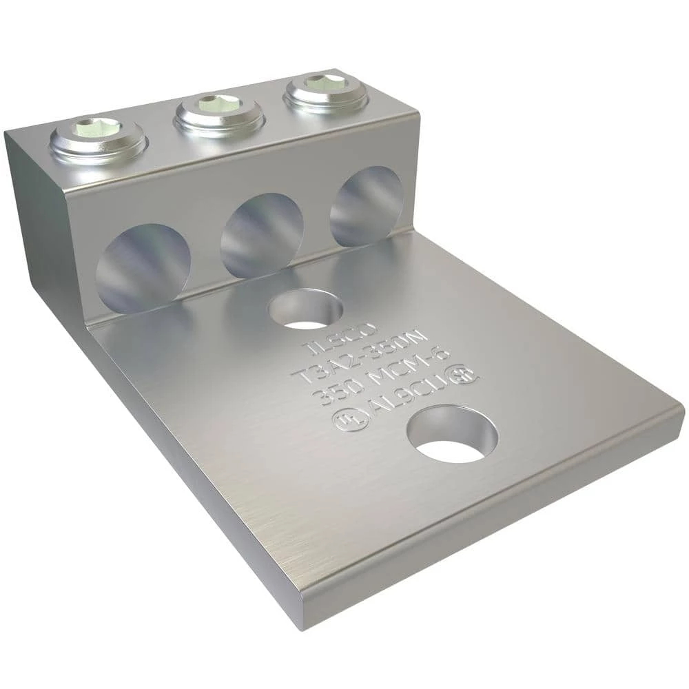 Aluminum Mechanical Lug Connector, Conductor Range 350-6, 3 Ports, 2 Hole, 1/2 in. Bolt Size by ILSCO 1 Aluminum Mechanical Lug Connector, Conductor Range 350-6, 3 Ports, 2 Hole, 1/2 in. Bolt Size by ILSCO