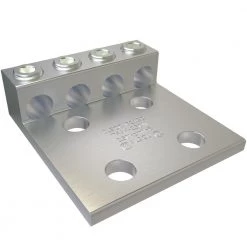 Aluminum Mechanical Lug Connector, Conductor Range 250-6, 4 Ports, 4 Holes, 1/2 in. Bolt Size, Tin Plated by ILSCO
