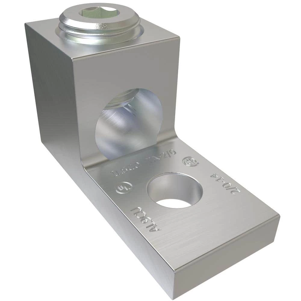 Aluminum Mechanical Lug Connector, Conductor Range 2/0-14, 1 Port, 1 Hole, 1/4 in. Bolt Size, Tin Plated (4-Pack) by ILSCO 1 Aluminum Mechanical Lug Connector, Conductor Range 2/0-14, 1 Port, 1 Hole, 1/4 in. Bolt Size, Tin Plated (4-Pack) by ILSCO