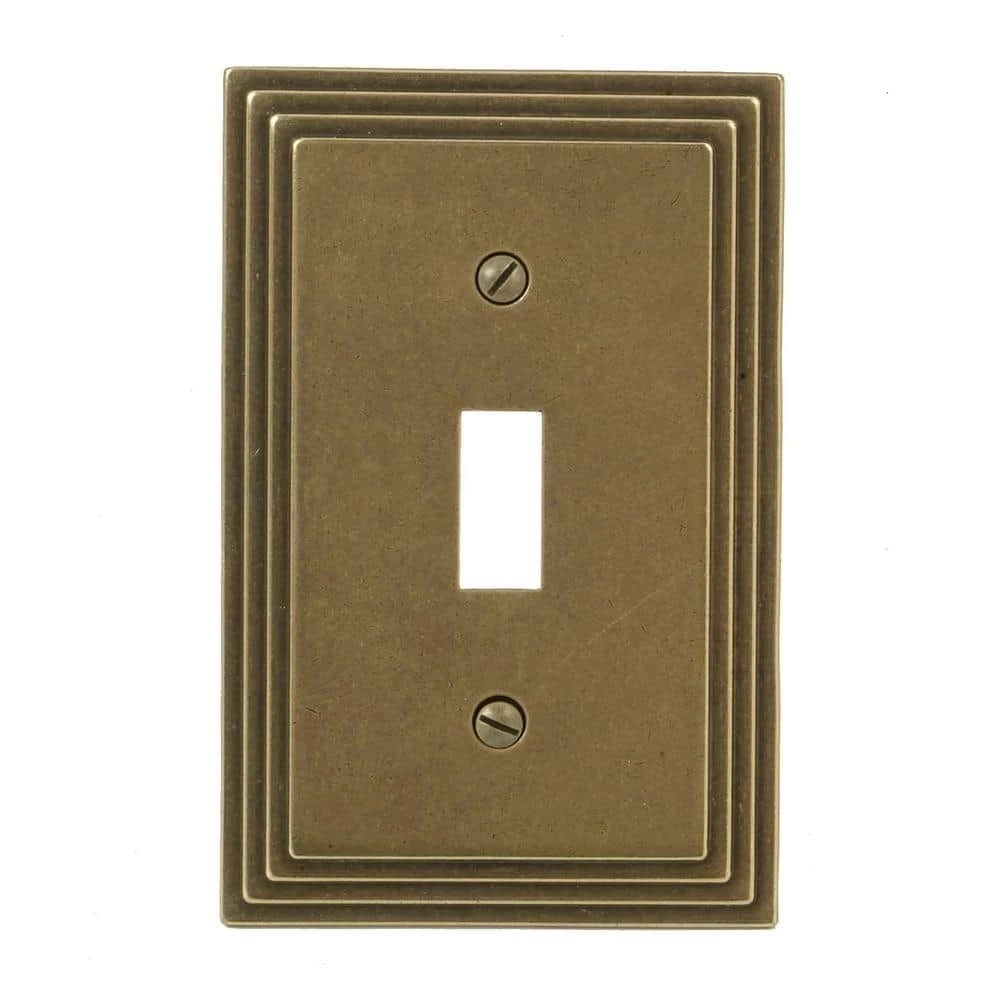 Tiered 1 Gang Toggle Metal Wall Plate - Rustic Brass by AMERELLE 1 Tiered 1 Gang Toggle Metal Wall Plate - Rustic Brass by AMERELLE