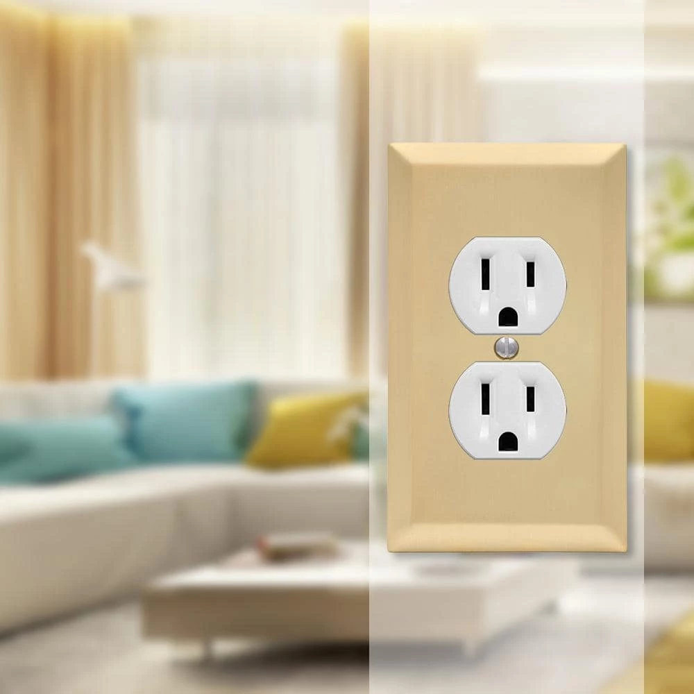 Metallic Satin Brass 1-Gang Duplex Outlet Steel Wall Plate (4-Pack) by AMERELLE 2 Metallic Satin Brass 1-Gang Duplex Outlet Steel Wall Plate (4-Pack) by AMERELLE - Image 2