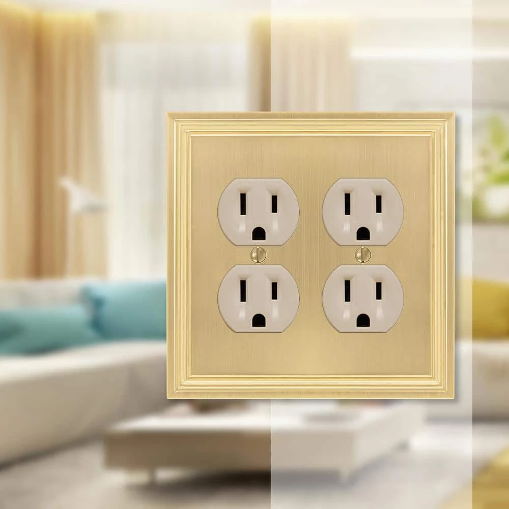 Hallcrest 2 Gang Duplex Metal Wall Plate - Satin Brass by AMERELLE 2 Hallcrest 2 Gang Duplex Metal Wall Plate - Satin Brass by AMERELLE - Image 2