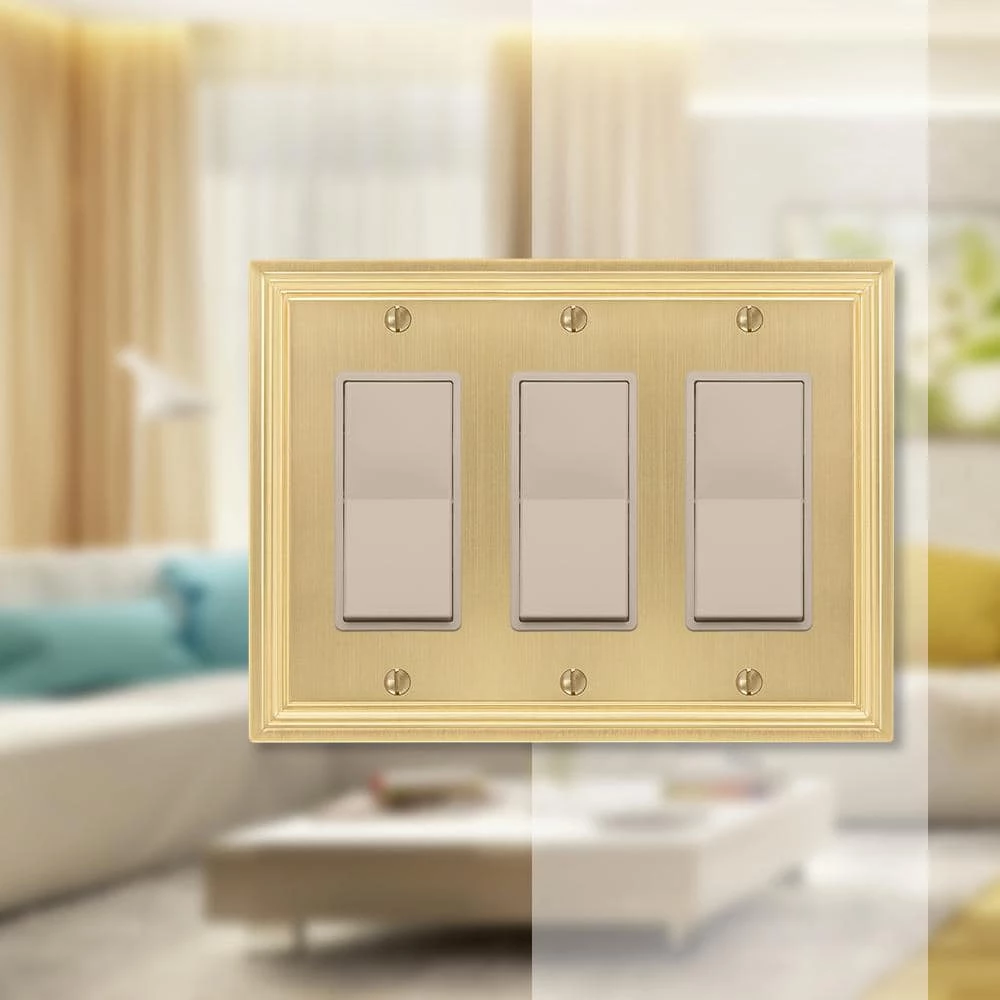 Hallcrest 3 Gang Rocker Metal Wall Plate - Satin Brass by AMERELLE 2 Hallcrest 3 Gang Rocker Metal Wall Plate - Satin Brass by AMERELLE - Image 2