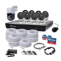 16-Channel 4K 2TB PoE NVR Security Camera System with 8 Wired Bullet Security Cameras and 1 Wired PT Camera by Swann -AMERELLE Sales swann security camera recorders nvk 16898081pt 76 1000