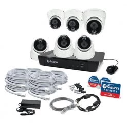8-Channel 4K UHD PoE Cat5 NVR with 6 Wired Pro Series Dome Security Camera System with Face Recognition by Swann -AMERELLE Sales swann security camera recorders sonvk 886806d 4f 1000