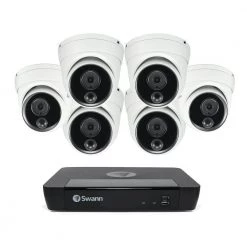 8-Channel 4K UHD PoE Cat5 NVR with 6 Wired Pro Series Dome Security Camera System with Face Recognition by Swann