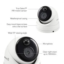 Wired 4K White Dome Camera w Audio and True Detect Motion Sensor by Swann -AMERELLE Sales white swann wired security cameras swnhd 886msd c3 1000