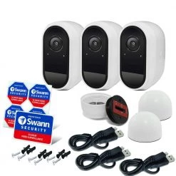 Wireless 1080p Outdoor Bullet Security Surveillance Battery Camera (3-Pack) by Swann -AMERELLE Sales white swann wireless security cameras swifi camwpk3 gl fa 1000