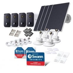 CoreCam Battery Powered Wireless Indoor/Outdoor Smart Home Security Camera with Solar Panel and Mounting Stand (4-Pack) by Swann -AMERELLE Sales white swann wireless security cameras swificoresolpk4 c3 1000