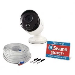 5MP Wired Bullet Security Camera with PIR Motion Sensor and 100 ft. of Night vision by Swann -AMERELLE Sales white swann wireless security cameras swpro 5mpmsb fa 1000
